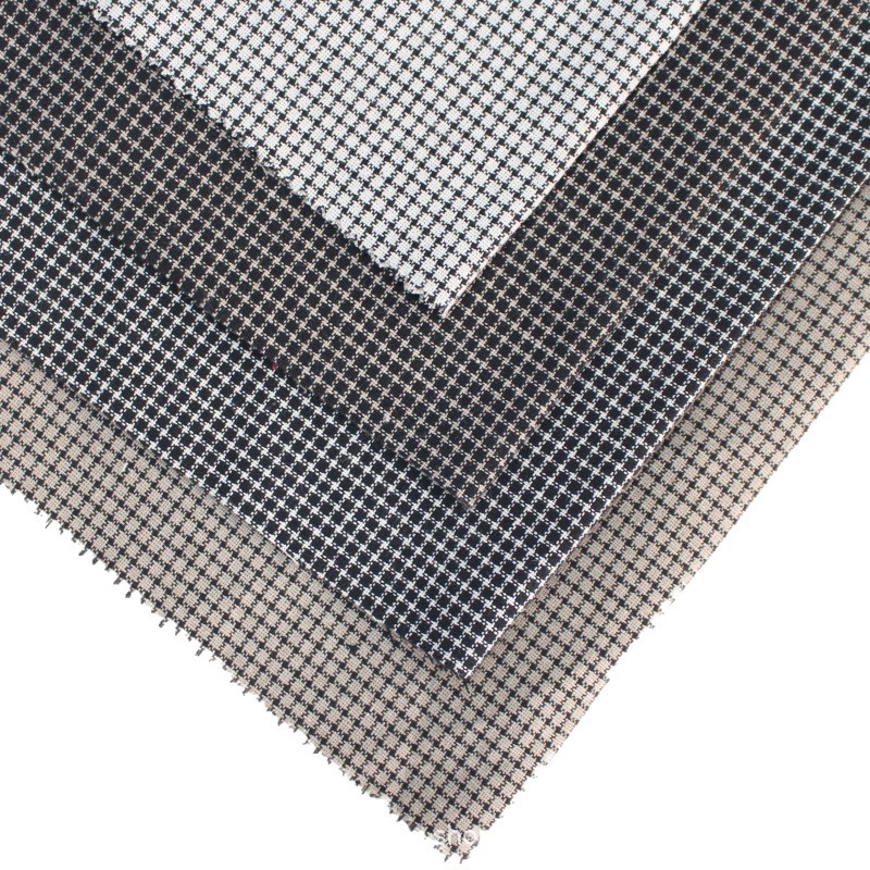 白色棉麻小格子面料 亚麻千鸟格提花服装箱包布料麻色家纺格纹布