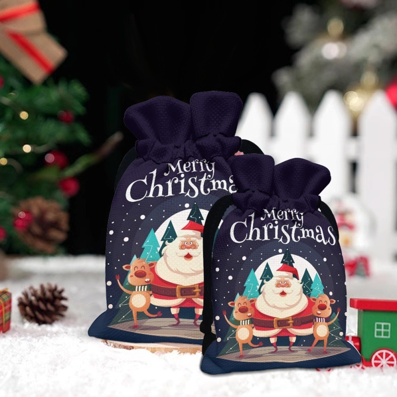 圣诞雪人新款束口礼品袋仿麻涤纶袋礼品收纳袋定 制抽绳袋亚马逊