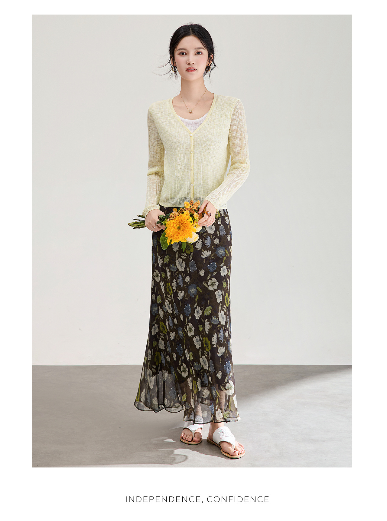 Đầm maxi nữ thắt eo dáng suông chất liệu mềm mại — Cà Phê Xanh chi tiết 18