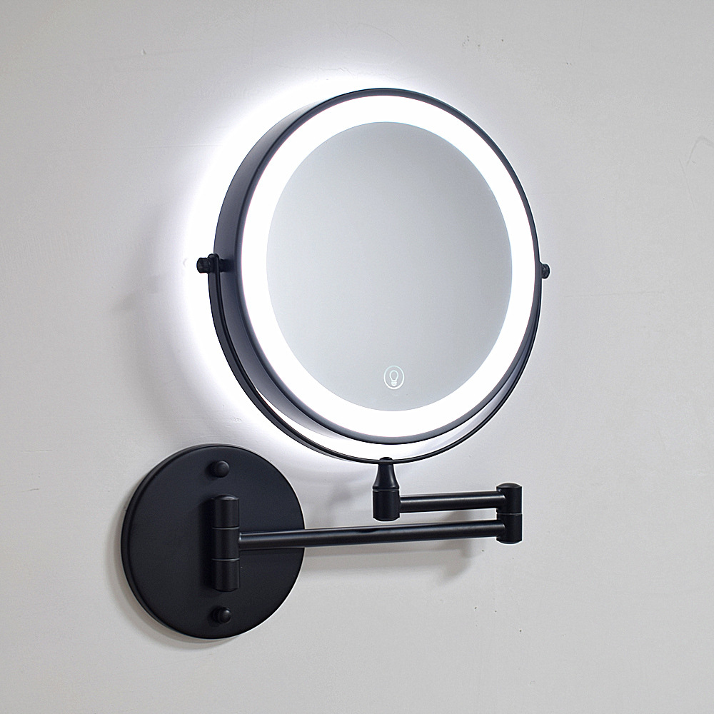 Espejo de tocador de baño de 8 pulgadas Espejo plegable para colgar en la pared Baño de doble cara con luz LED de zoom espejo de belleza de vestidor