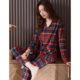 Explosions Red Plaid Pajamas Women's Spring and Autumn Imitation Cotton Long Sleeve plus size Cardigan Lapel Outfit Women's Home Clothes suit