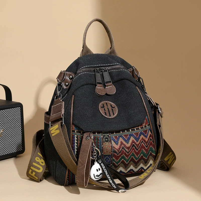 Женский рюкзак из высококачественного денима в этническом стиле с вышивкой, новинка 2025 года, контрастных цветов, большой вместимости, многофункциональный, на плечо