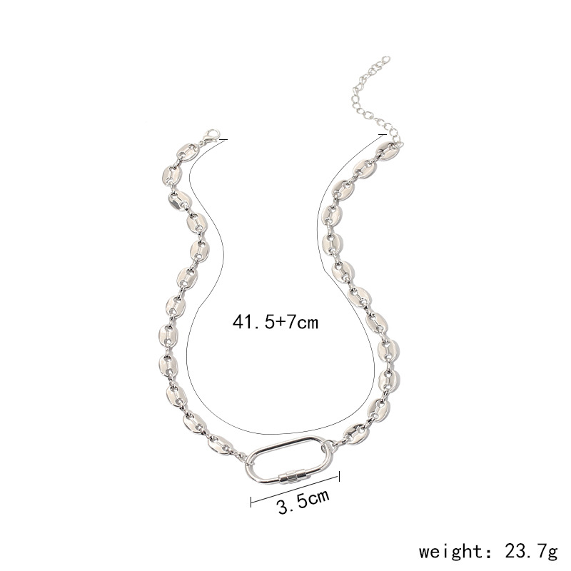 24g Weight Necklace Classification Wedding, Travel Occasion Lock Pattern Women'S Gender Gold, Silver Color Fashion Geometric Oval Lock Necklace 无
