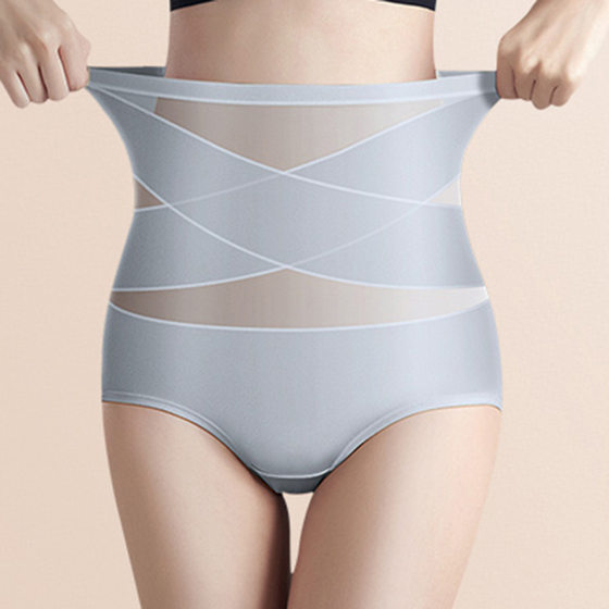 Wholesale explosive cross bandage high waist ice silk belly pants women's thin breathable ladies body shaping underwear support