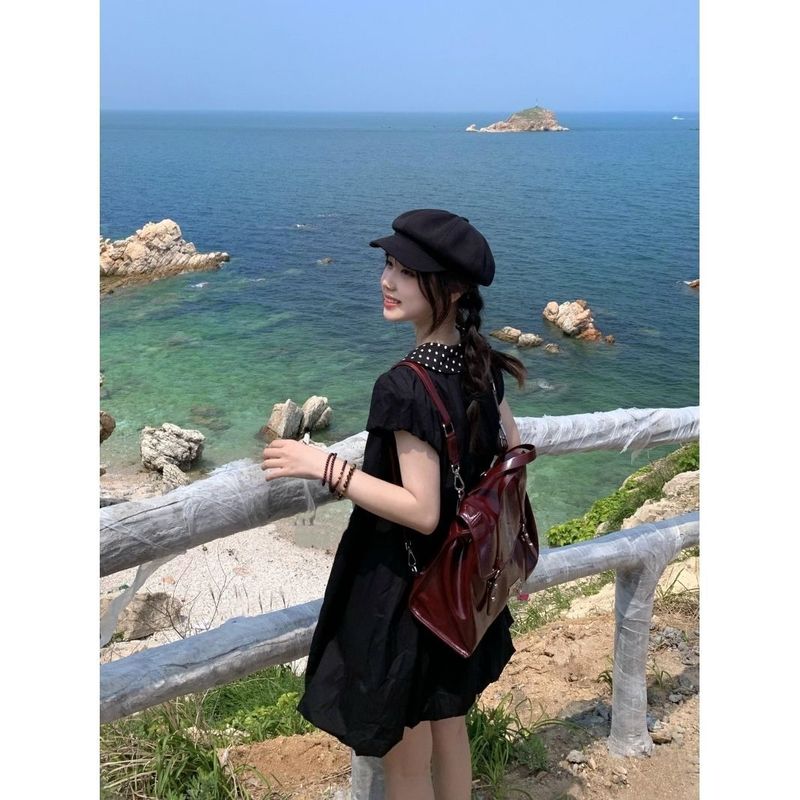 日系甜美小清新学院风娃娃领花苞裙女夏季小个子穿搭宽松连衣裙子|undefined