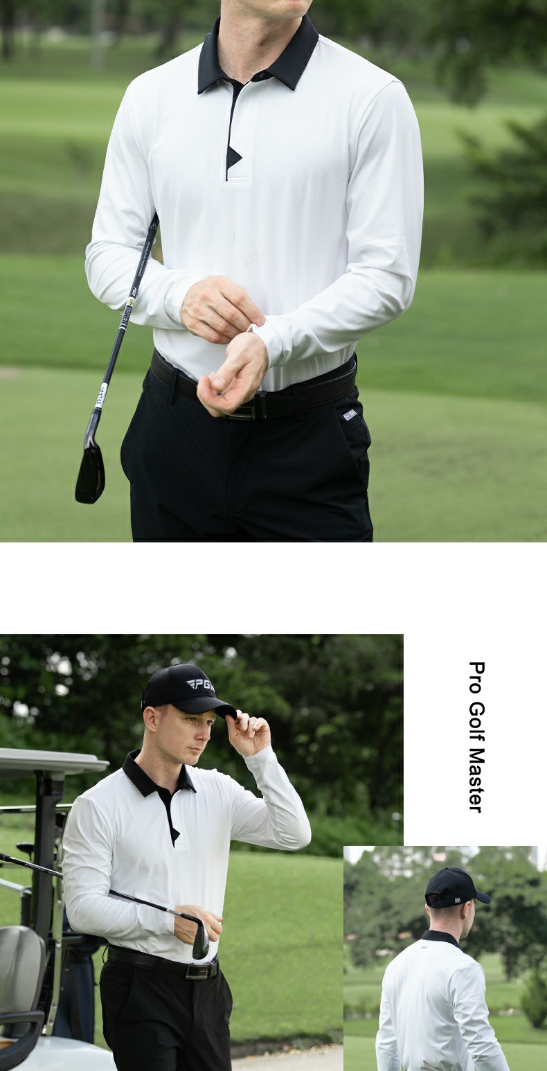 Áo thun golf nam dài tay cổ bẻ PGM thoáng khí mềm mại — YF745-Áo đen [mềm mại và thoải mái/thiết kế phối màu], YF745-Áo trắng [mềm mại và thoải mái/thiết kế phối màu], YF745-Áo màu xanh nhạt [mềm mại và thoải mái/thiết kế phối màu] chi tiết 5