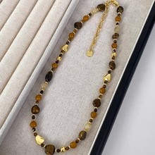 秋冬美拉德虎眼石串珠项链女复古黄发晶蜜蜡轻奢小众天然石锁骨链