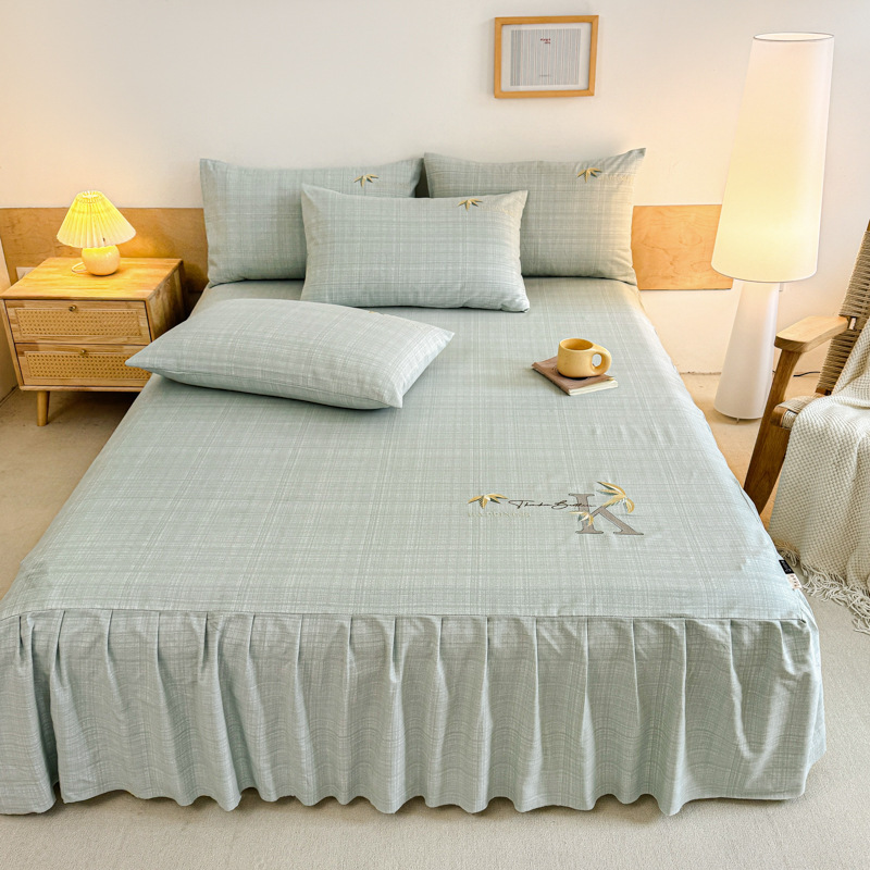 Cotton Old Coarse Cloth Bed Skirt Ugly Coverer Bed Cover Three-Piece Set Cotton Simmons Single-Piece All-Seasons Universal Bed Cover for Girls