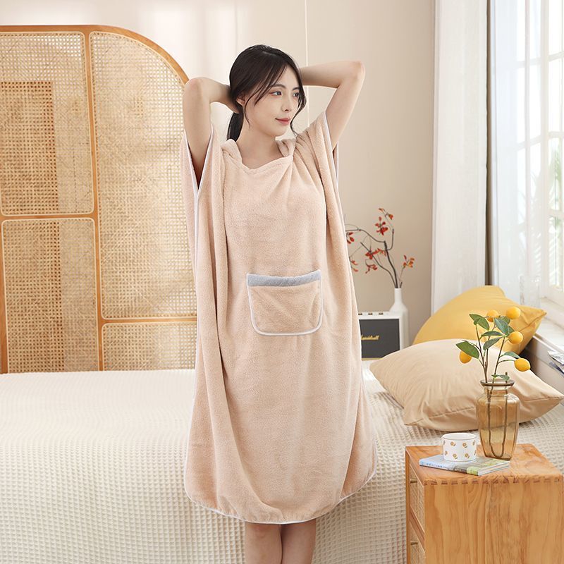 New Style Hooded Wearable Bath Towel, Adult Bathrobe, Loose Large Long Bathrobe, Absorbent Cape, Home Wear