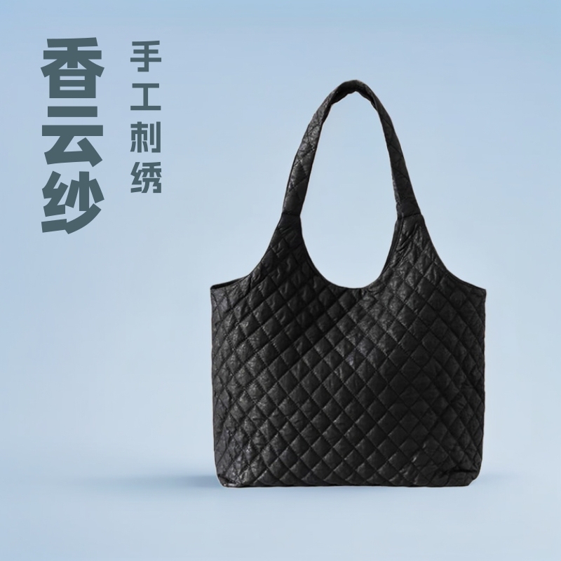 非遗香云纱龟裂纹黑色托特包桑蚕丝刺绣电脑包新中式单肩包国风包|undefined