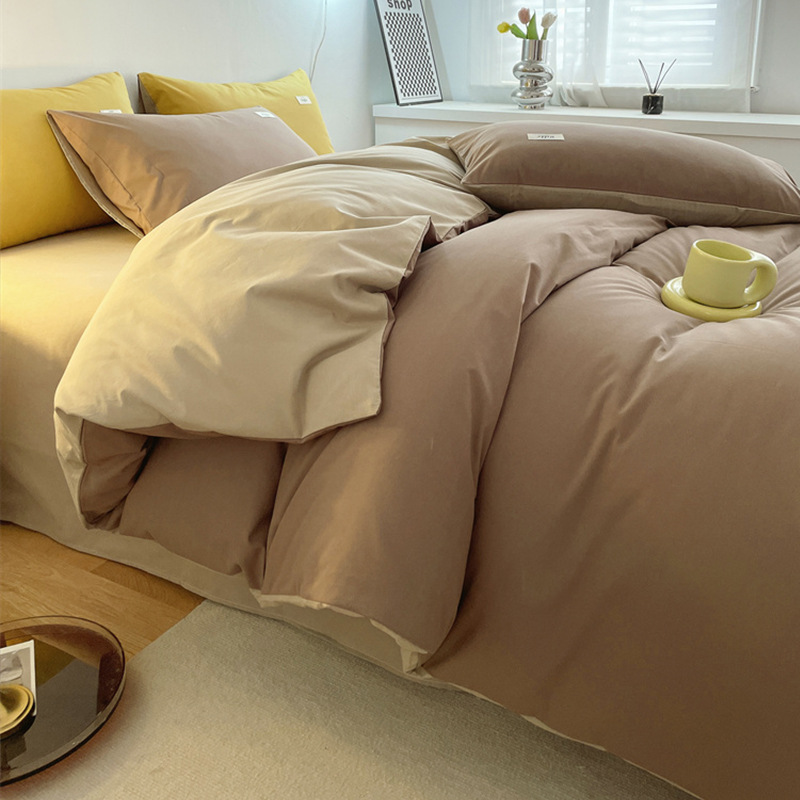 Estilo simple algodón lavado de algodón traje de cuatro piezas 100 algodón individual funda de edredón otoño e invierno dormitorio de estudiantes ropa de cama