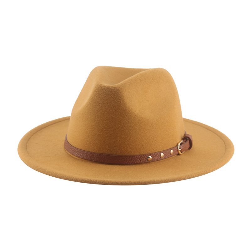 Men's Topper Hat Belt Felt Hat Autumn and Winter Wide Brimmed British Xizang Horse Riding Denim Retro Woolen Hat Jazz