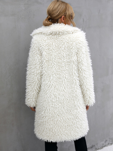 F0637 Cross-border Hot-selling In-Stock Women's Autumn/Winter Faux Fur Plush Lapel Warm Long Coat Jacket—EU & US Style