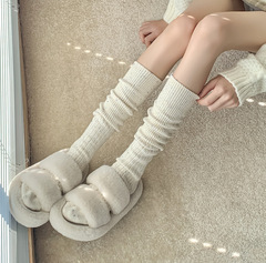 點點紗豎紋小腿襪粗線堆堆襪韓國及膝襪ins白色襪子秋冬針織女襪