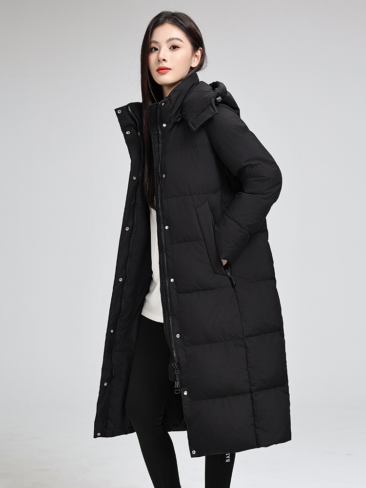レディースダウンジャケット ロング丈 2025年冬新作 厚手 暖かい ダックダウン 女性用コート おしゃれ シンプル カレッジスタイル