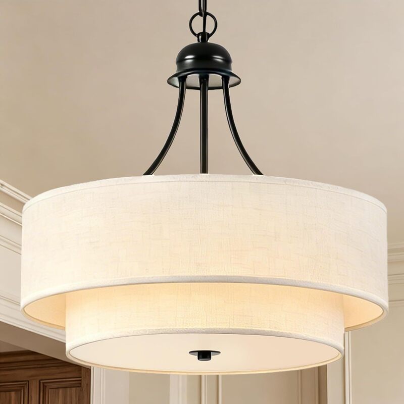 Cross-Border Exclusive Supply of Linen Drum Pendant Lights, Modern Farmhouse Ceiling Lighting, Adjustable Hanging Lights Suitable for Dining Rooms and Kitchens Cross-Border Exclusive Supply of Linen Drum Pendant Lights, Modern Farmhouse Ceiling Lighting, Adjustable Hanging Lights Suitable for Dining Rooms and Kitchens