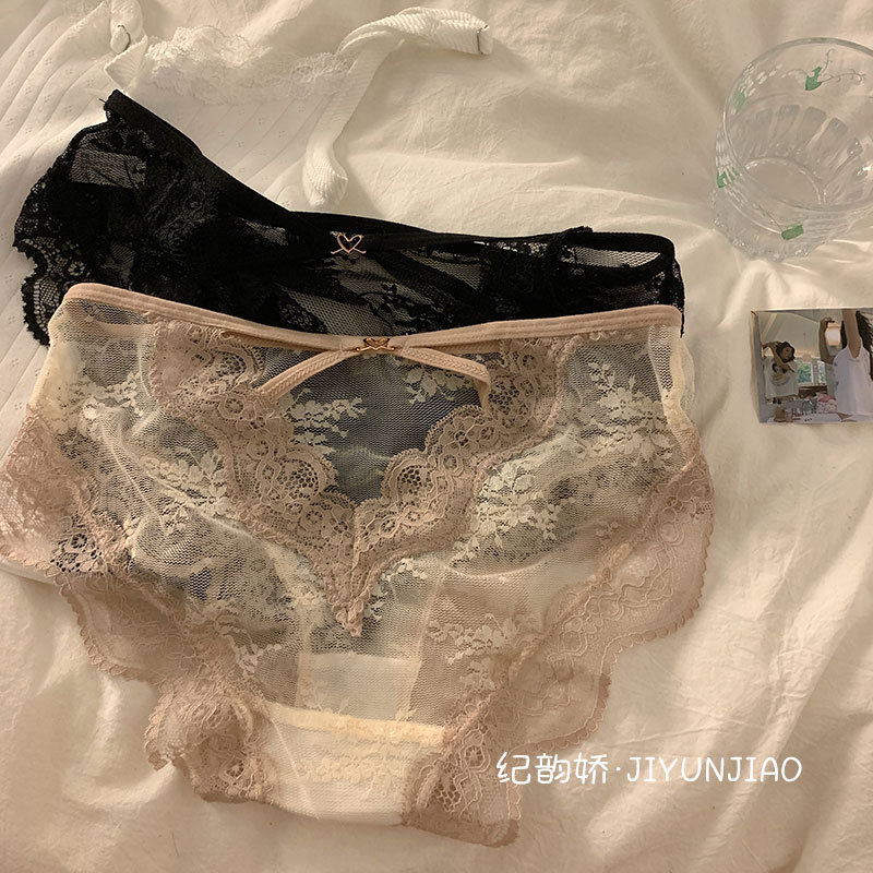 Girl's Mesh Underwear Lace Soft Sexy Perspective Pure Desire Cross Hollow Comfortable Low Waist Ladies Briefs