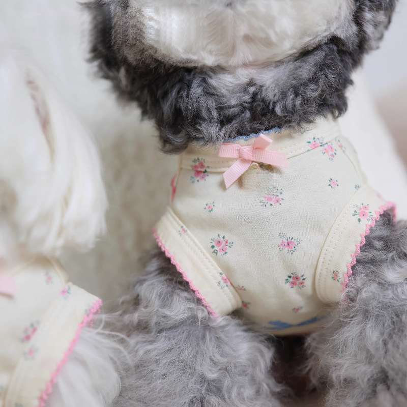 Perro mascota gato primavera verano dulce transpirable chaleco falda ropa de casa lindo peluche bichón perro pequeño verano