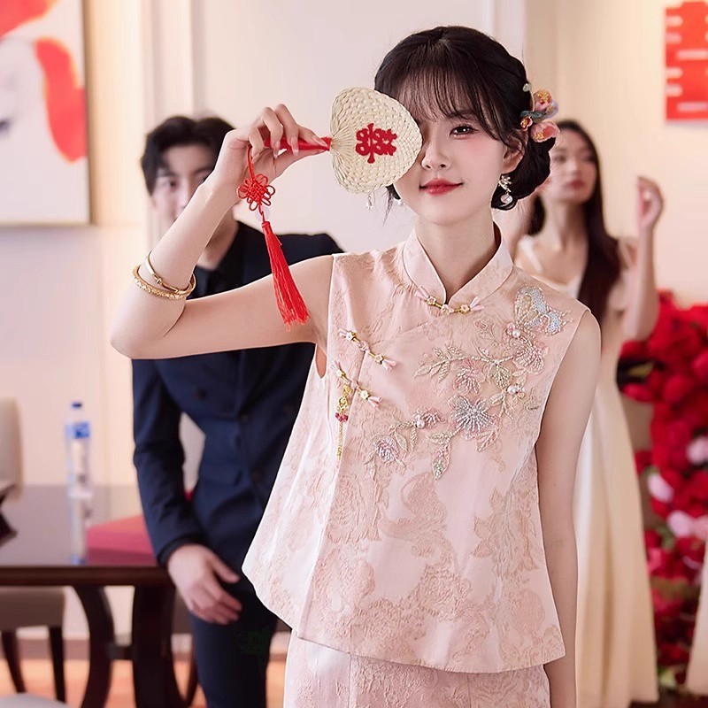 新中式订婚礼服粉色改良旗袍套装显瘦端庄新娘敬酒服回门轻奢小众|undefined