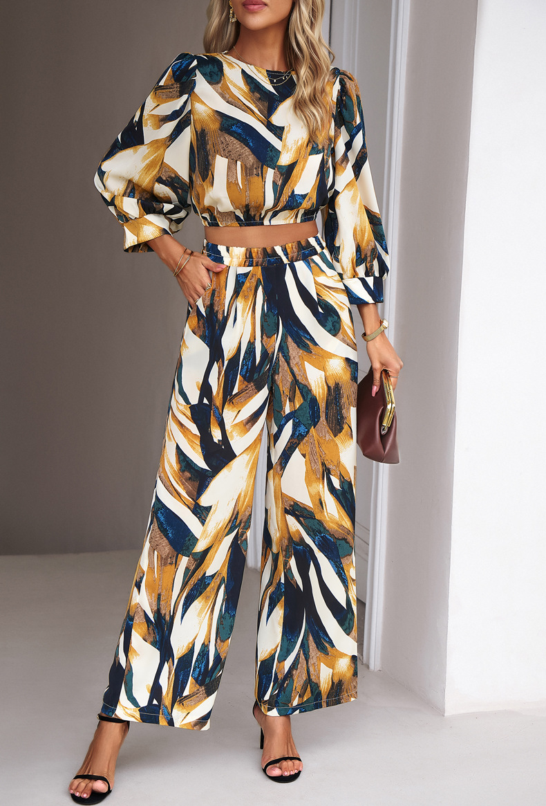 Street Occasion Round Neck Neckline Street Women's Casual Printing Polyester Printing Pant Co-ord Set Pants Sets