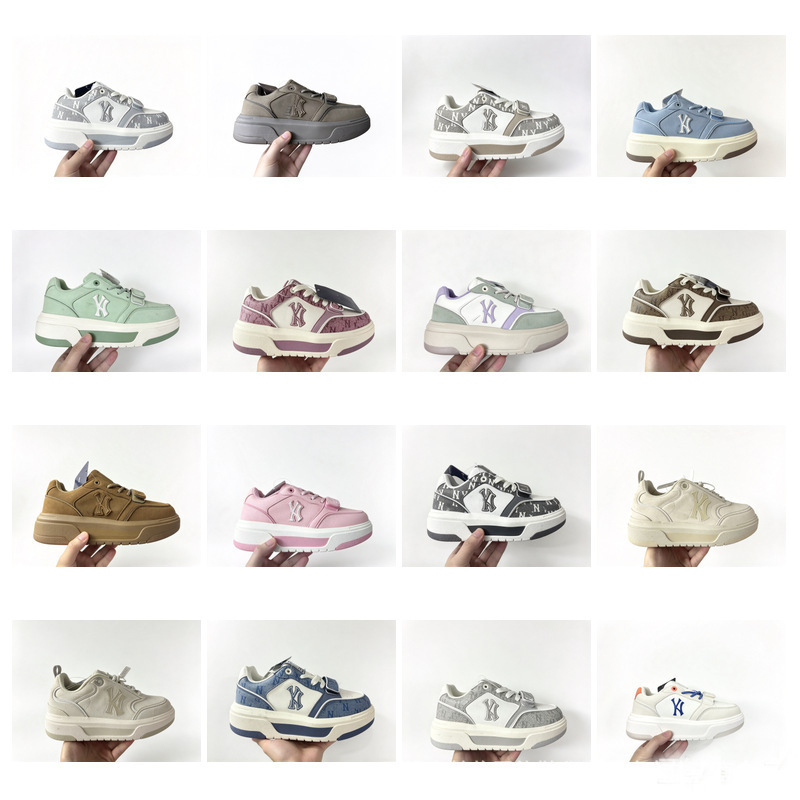 Putian pure original MLB sneakers, women's and men's styles, retro Yankees print, with hidden heel for added height, thick-soled casual shoes