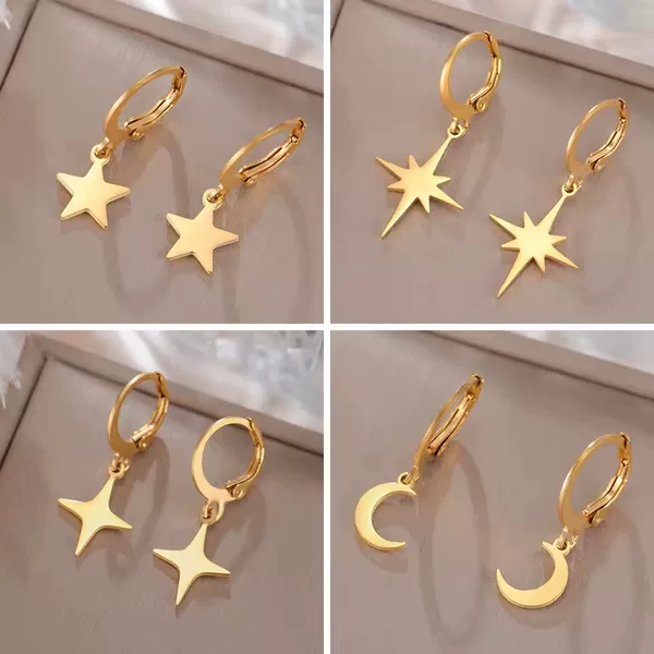Moon Star Drop Earrings Women's Golden Stainless Steel Ring Earrings Simple Fashion Jewelry Gift Wholesale