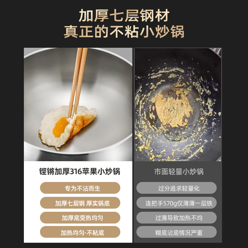 Clang 316 olla de barriga grande de acero inoxidable wok doméstico sin recubrimiento cocina de inducción de gas antiadherente olla de cocción especial pequeña