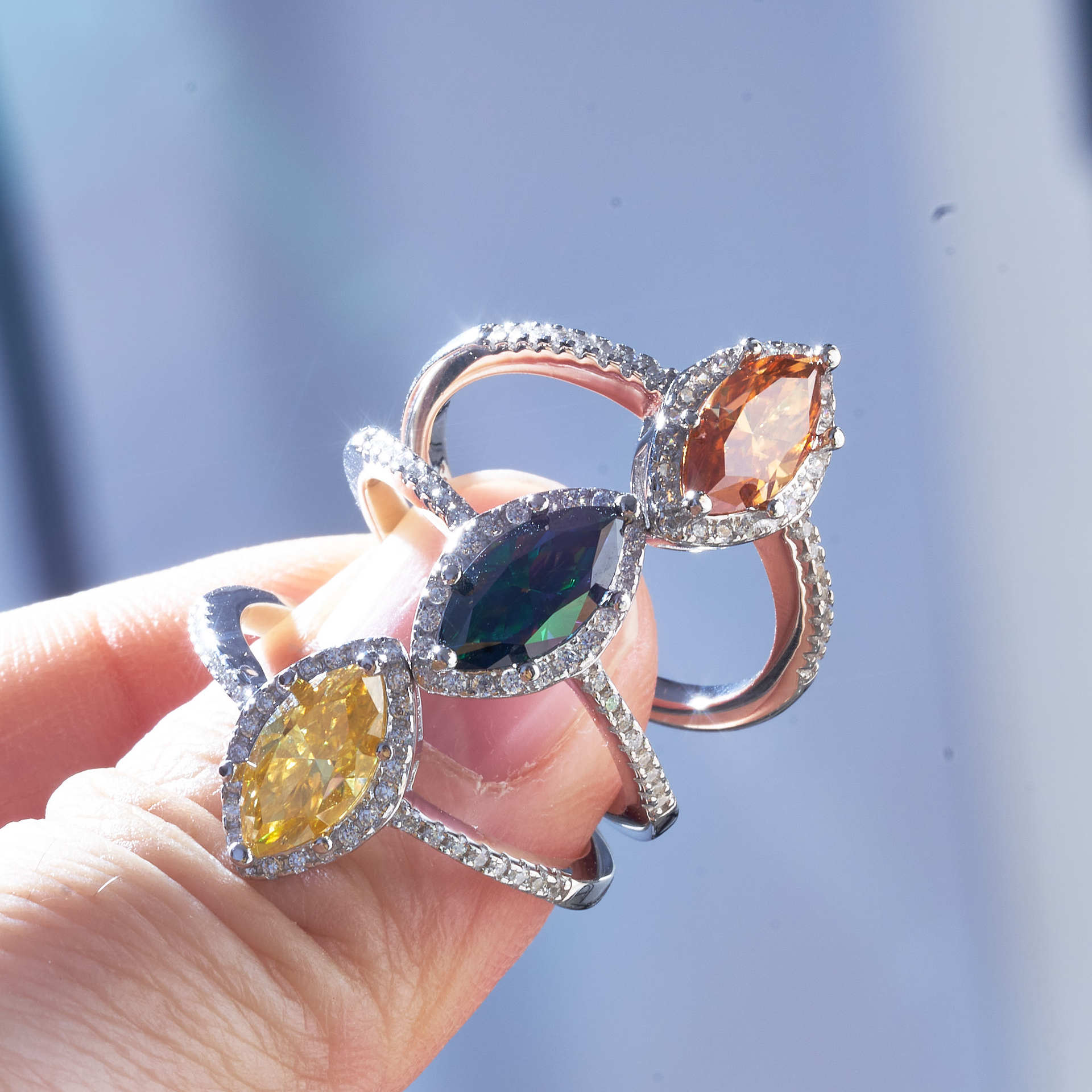 Anillo de plata s925 piedra de diamante de diamante de diamante en forma de ojo de caballo damas un anillo de quilates transfronterizo