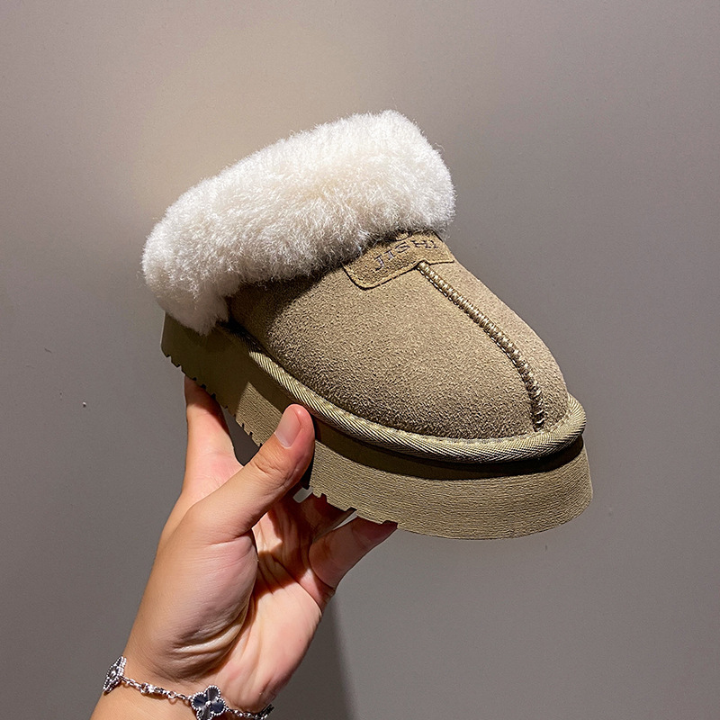 Suela gruesa Baotou, medias zapatillas de piel auténtica, botas para la nieve para mujer, ropa exterior de invierno, nuevas Zapatillas cálidas de algodón para el hogar_voghion.com