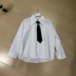 Real Shot of 2025 Autumn White Loose Long-Sleeved Shirt for Women Korean Style Age-Reducing Preppy Style with Tie Pure Cotton Children's Shirt