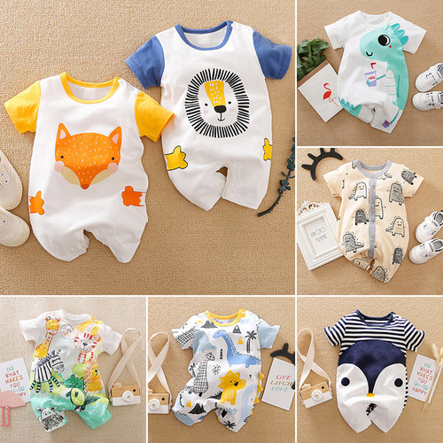 Baby one-piece summer Insta-style clothes for newborns, short-sleeve baby jacket, cute thin crawling suit, foreign trade.