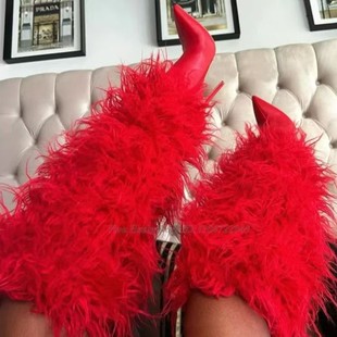 Cross-Border European and American Foreign Trade Special Stiletto Fur Boots Warm Fashion High-Heeled Boots for Women Autumn and Winter New Pointed Toe High Boots for Women
