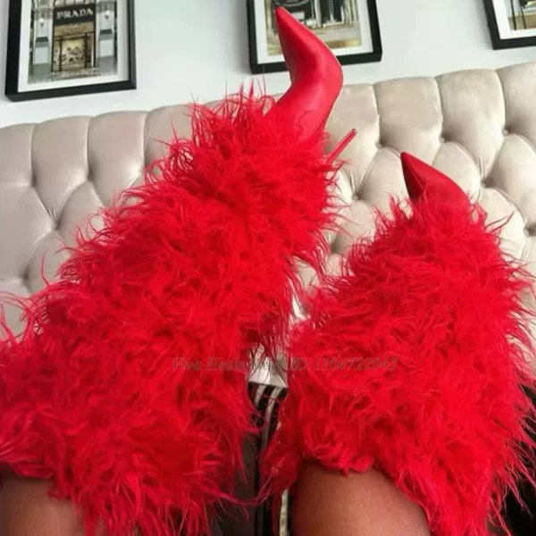 Cross-Border European and American Foreign Trade Special Stiletto Fur Boots Warm Fashion High-Heeled Boots for Women Autumn and Winter New Pointed Toe High Boots for Women