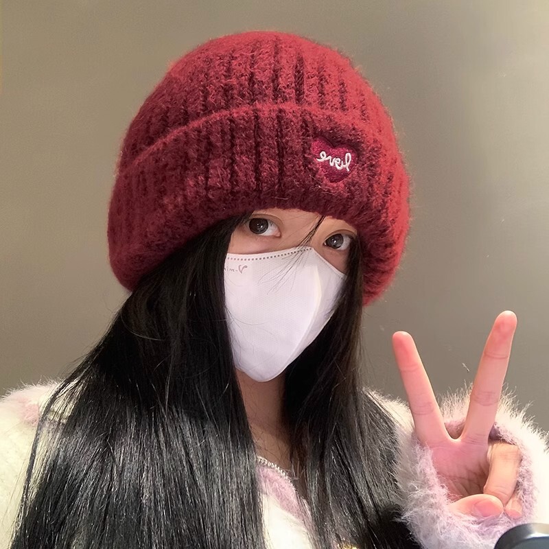帽子女2025新款时尚潮流红色针织帽秋冬大头围毛线帽韩系百搭冷帽|undefined