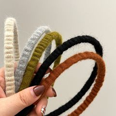 秋冬新款針織毛線發箍氣質百搭復古褶皺毛絨發卡少女百搭壓發頭箍