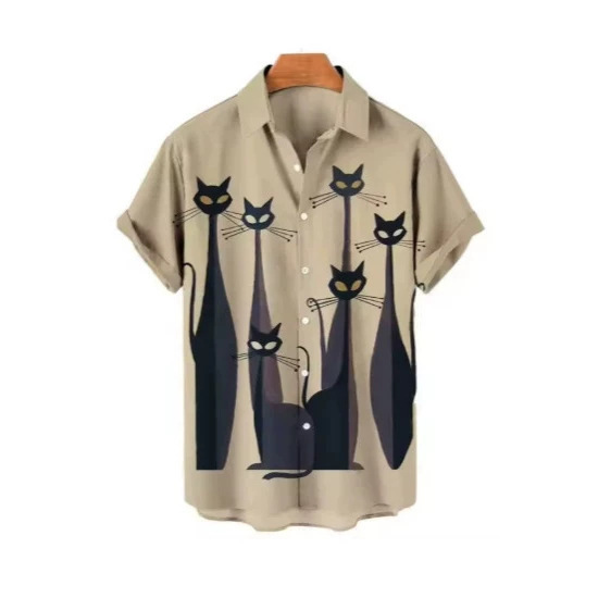 2026 Funny Cartoon Leisure Car Palm Firebird Pattern Men's Short Sleeve Loose Shirt for Camping and Travel 2026 Funny Cartoon Leisure Car Palm Firebird Pattern Men's Short Sleeve Loose Shirt for Camping and Travel
