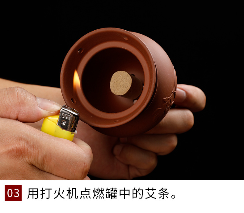 Purple Clay Moxibustion Jar Double Layer Heat Insulated Ceramic Gua Sha Cup Portable Warming Tool quality and texture