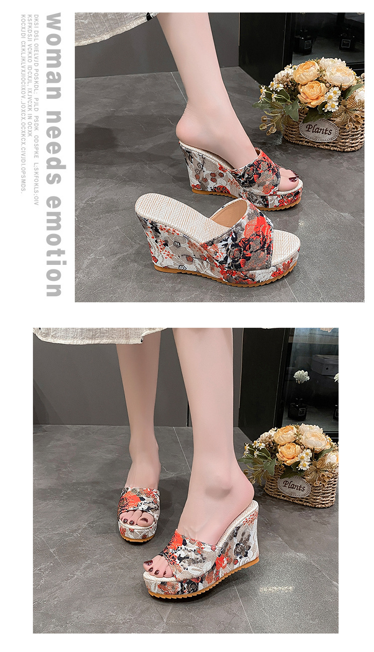 Floral Print Wedge Sandals For Women With Peep Toe Platform_voghion.com