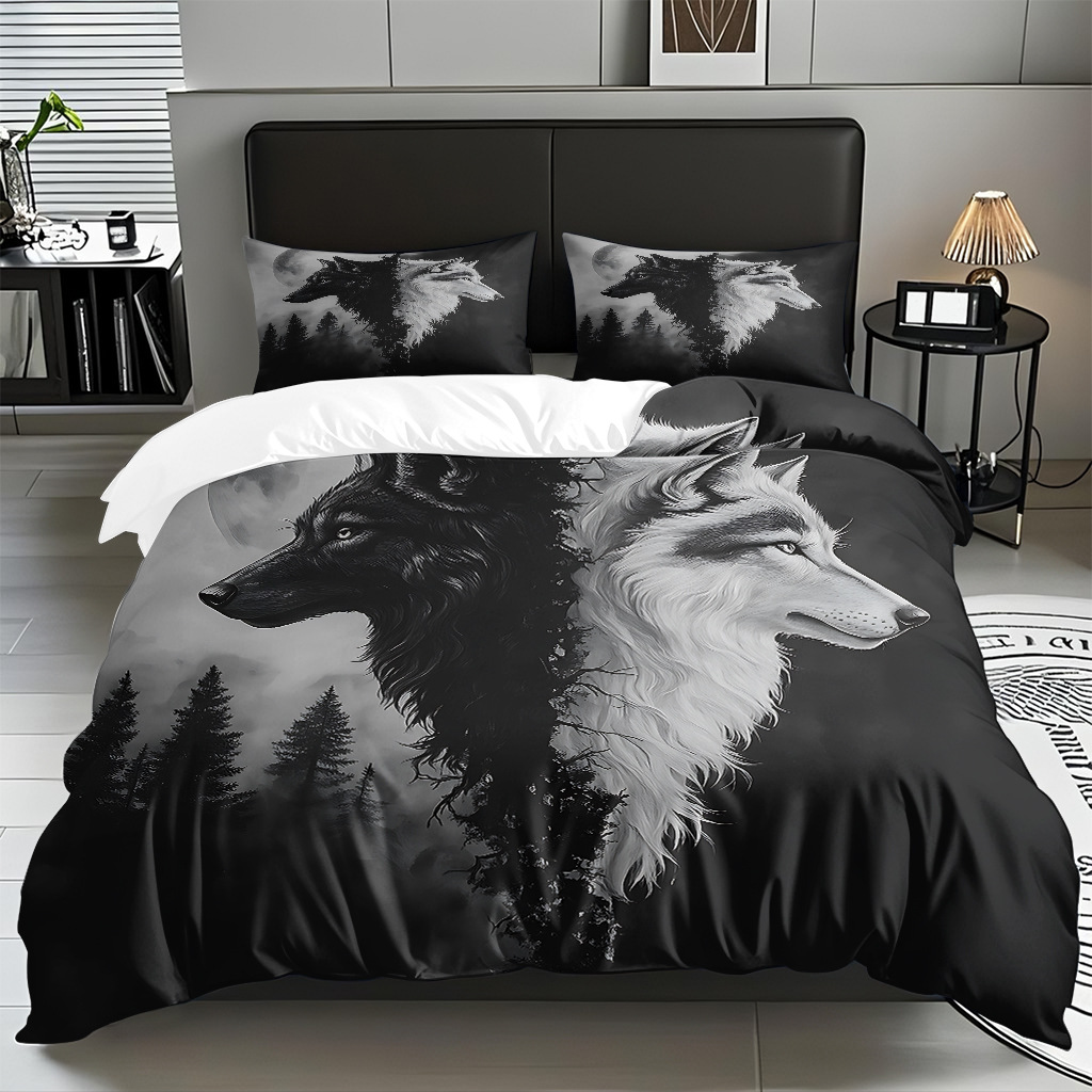 Impresión digital de patrón de lobo abrasivo conjunto de edredón suave transfronterizo pro-piel TEMU JIT venta directa de fábrica preferida