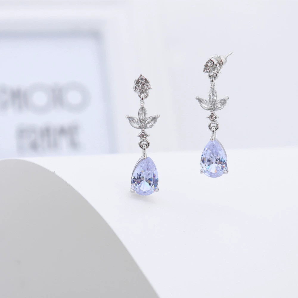 Sophisticated zirconium, universal silver earrings, European style, wholesale