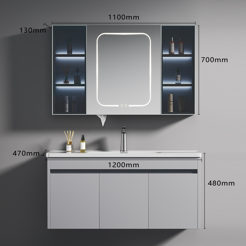 Mueble de Baño con Lavabo de Acero Inoxidable y Cerámica, Desempañado Inteligente, Suspendido de Pared, para Baño image 20
