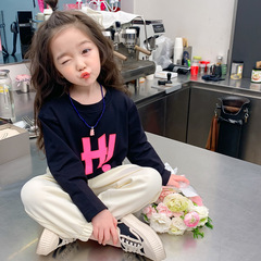 女童春裝T恤2024新款春季寶寶字母韓版打底衫兒童童裝休閒長袖潮