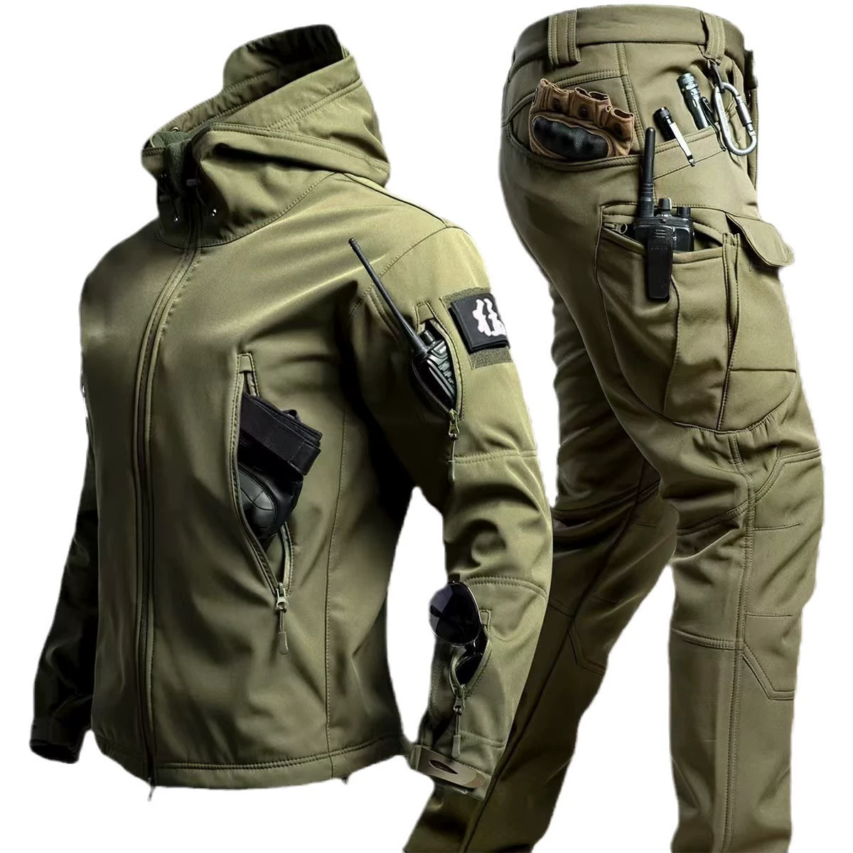 Camouflage winter travel jacket, warm windproof tactics climbing set
