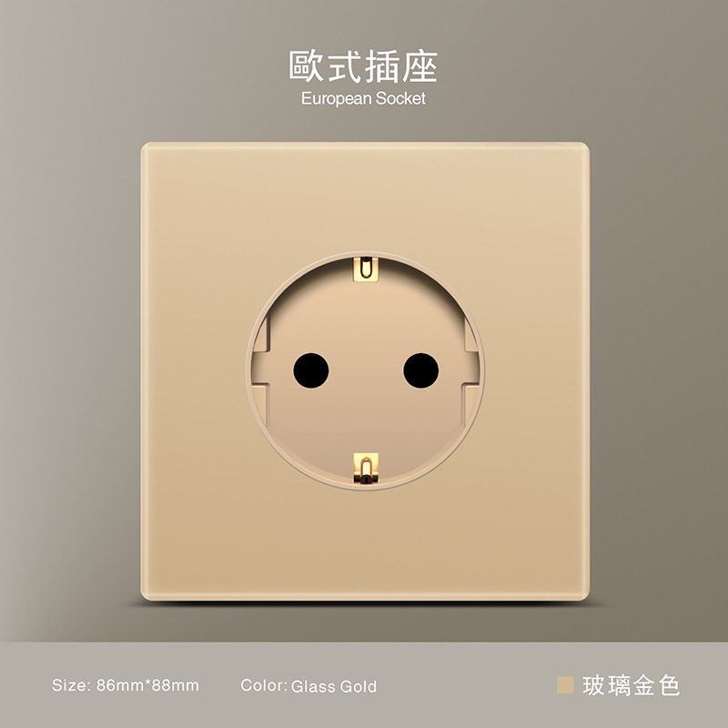 Estándar británico 250V conmutador 13A socket panel de vidrio oro pared sudeste asiático conmutador de alta calidad socket