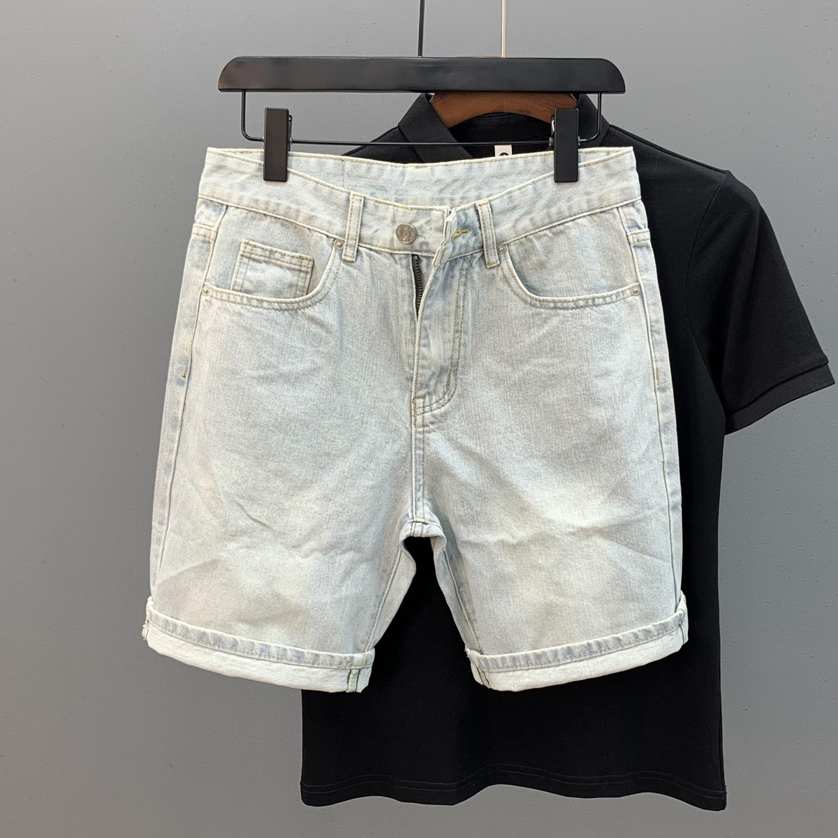 Herren Jeansshorts In Hellblau Stretch Denim Cargo Stil_voghion.com