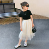 Set, summer clothing, short sleeve T-shirt for leisure, cute children's skirt, 2023, western style