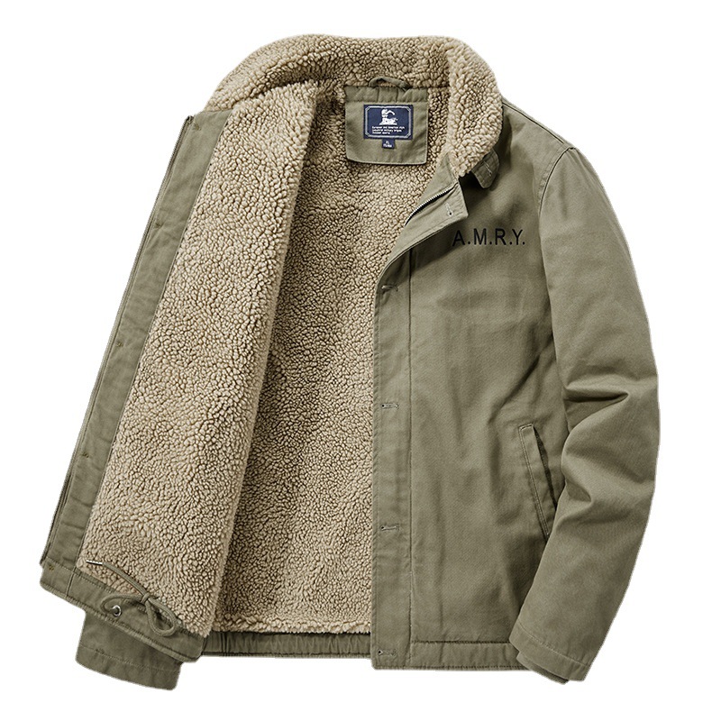 Lamb short men's winter thick fur collar, plush pilot jacket, lamb wool cotton jacket_voghion.com