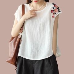 新中式棉麻无袖休闲上衣女2025新款夏季废土风薄款大码背心T恤女
