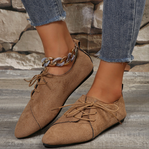 Women's Spring Loose-Fit Slip-On Shoes with Fur-Like Surface, Lined with Elastic Band, Pointed Toe, Casual and Comfortable, EU/US Large Size