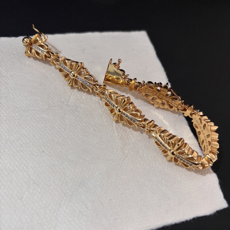 Crowe's New Electroplated 22K Gold Diamond Crusader Flower Bracelet Domineering Men's and Women's Personalized Punk Bracelet Gift